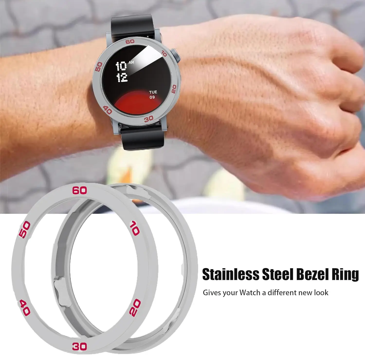 Enhanced Metal Bezel Ring with Tempered Glass Film for Smartwatch Protection