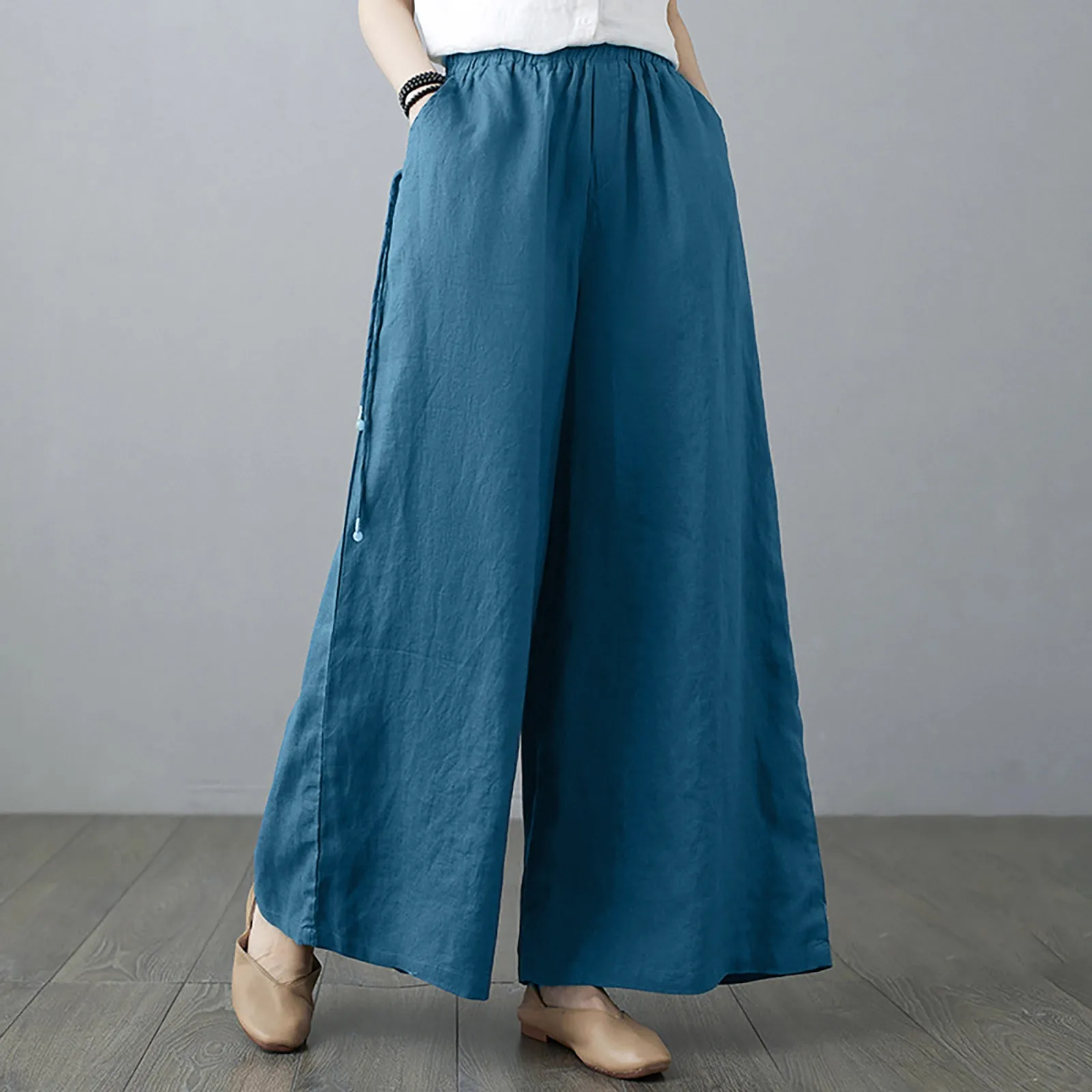 

Women's Oversized Pants Summer New Linen Nine-point Wide Leg Pants Casual Loose Street Straight Pants Trousers Korean Fashion
