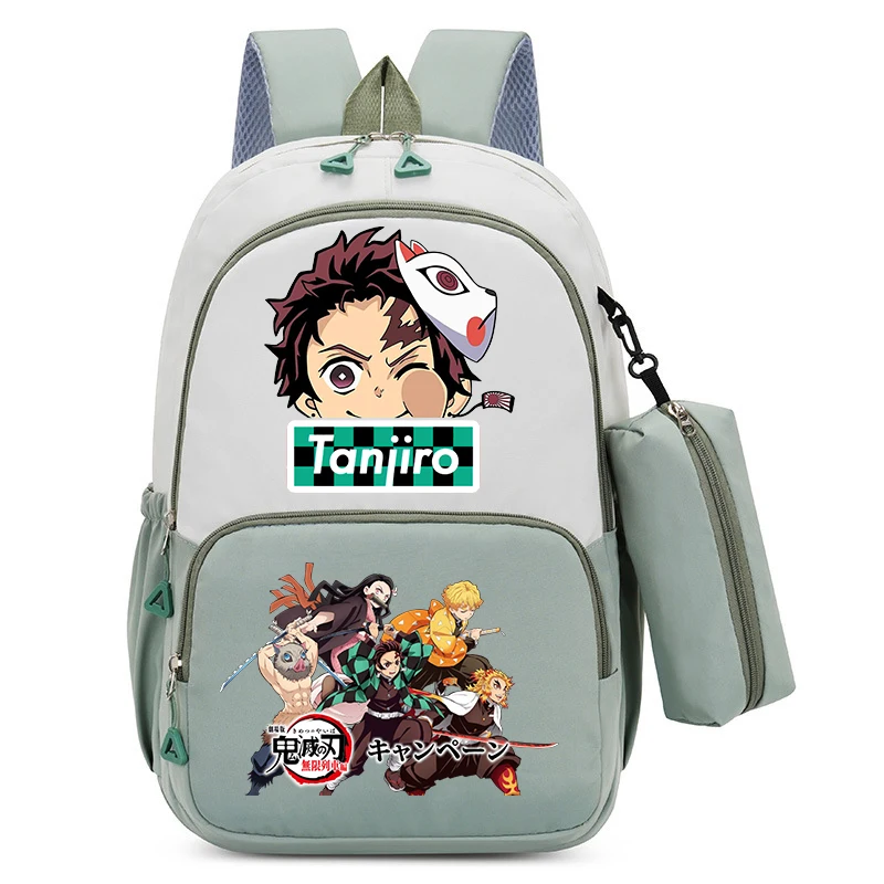 2pcs Demon Slayers Backpack Pencil Case for Boy Girl Kamado Tanjirou Teenager BookBags Rucksack Travel Backpack Mochila Escolar