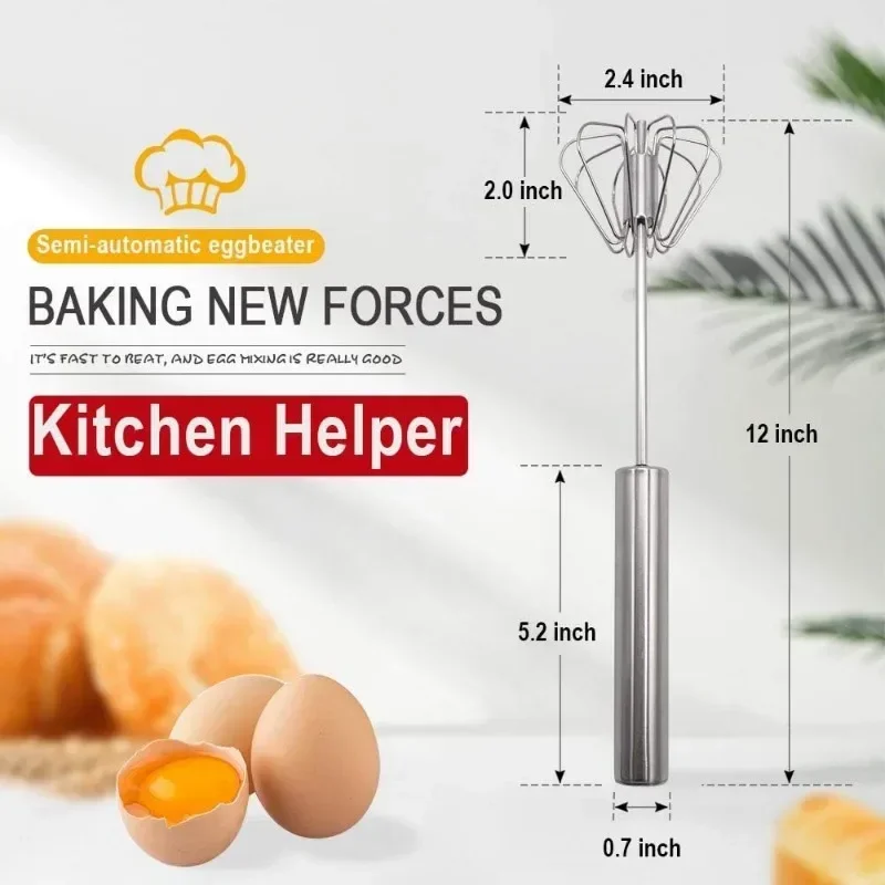 1 Pc Semi-Automatic Egg Beater Egg Stiring Cream Whisk Milk Frother Manual Mixer Stainless Whisk Cooking Baking Kitchen Gadgets
