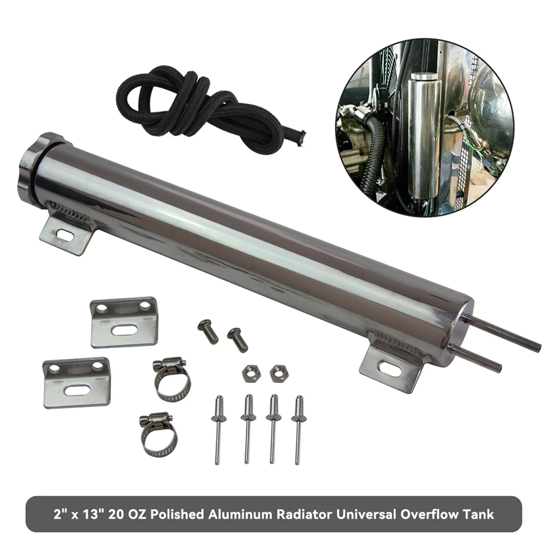 2 x 13 inch Polished Aluminum Radiator Coolant Overflow Tank u0026 4AN 1M  Braided Nylon Oil Hose - AliExpress
