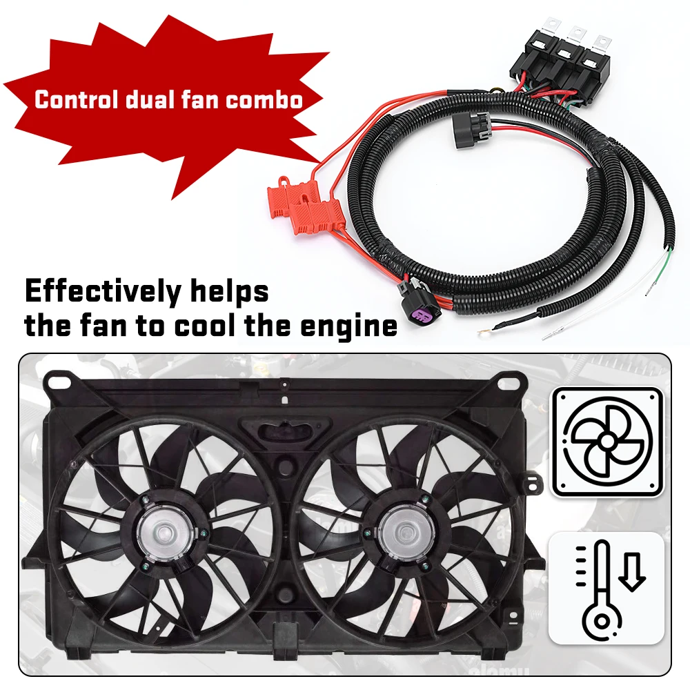 Electric Fan ECU Control Dual Fan Upgrade Wiring Connector Harness for 99-07 GM Silverado Sierra Suburban Avalanche 7L5533A226T