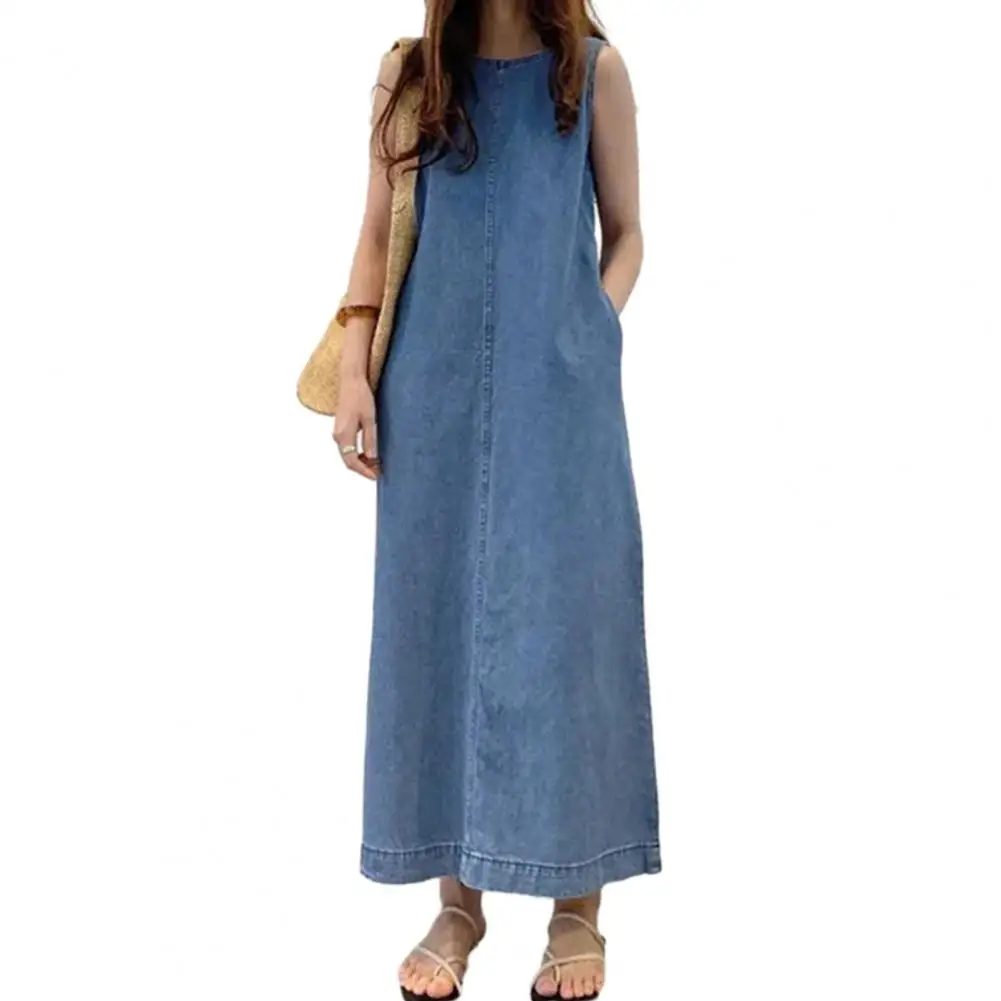 

Lady Summer Long Dress Loose Maxi Dress Stylish Women's Sleeveless Maxi Dress O Neck Ankle Length Soft Fabric with for Casual