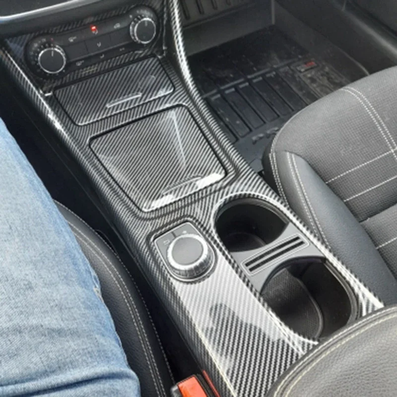 Car Center Console Water Cup Holder Panel Trim For Mercedes GLA CLA A Class W176 2013-LHD ABS Carbon Fiber