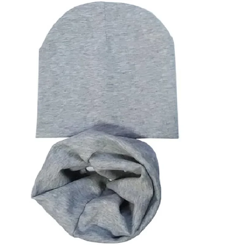 Children Hat Scarf Set 4-12Y Solid Color Cotton Unisex Women Men Hat Scarf Autumn Winter Boys Girls Beanies Cap