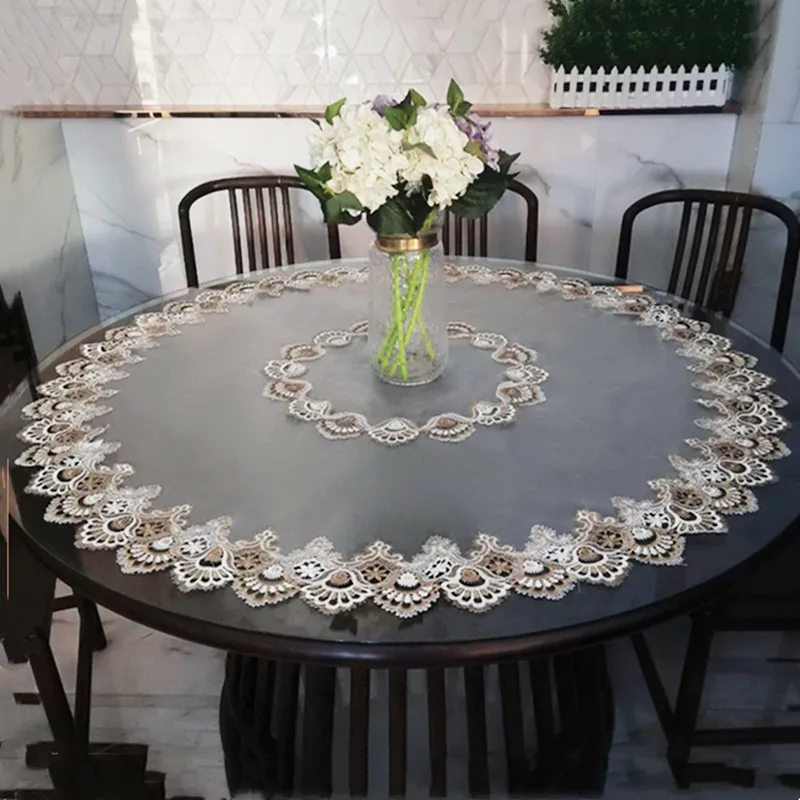 Nappe ronde en dentelle transparente moderne, bordure en maille, grande  taille, hôtel, restaurant, villa, salle de conférence, banquet, décoration  de fête