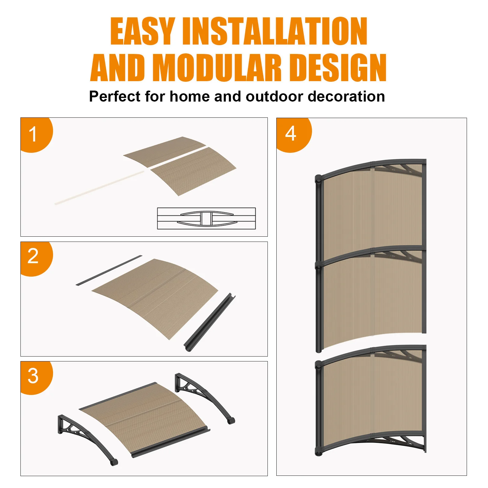 Large Gutter Window Awning Door Canopy Polycarbonate Cover Patio Door Awning UV Rain Snow Sunlight Protection