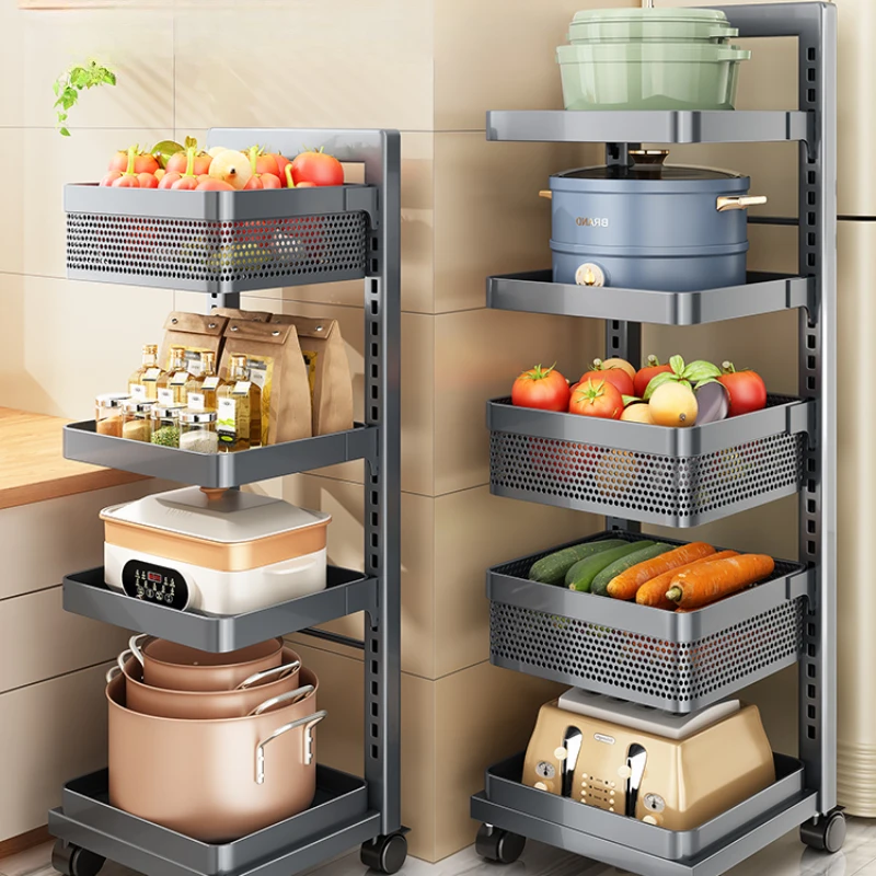 

Kitchen storage rack, floor to floor, multi-layer pot, small cart, multifunctional sewn vegetable basket, vegetable storage