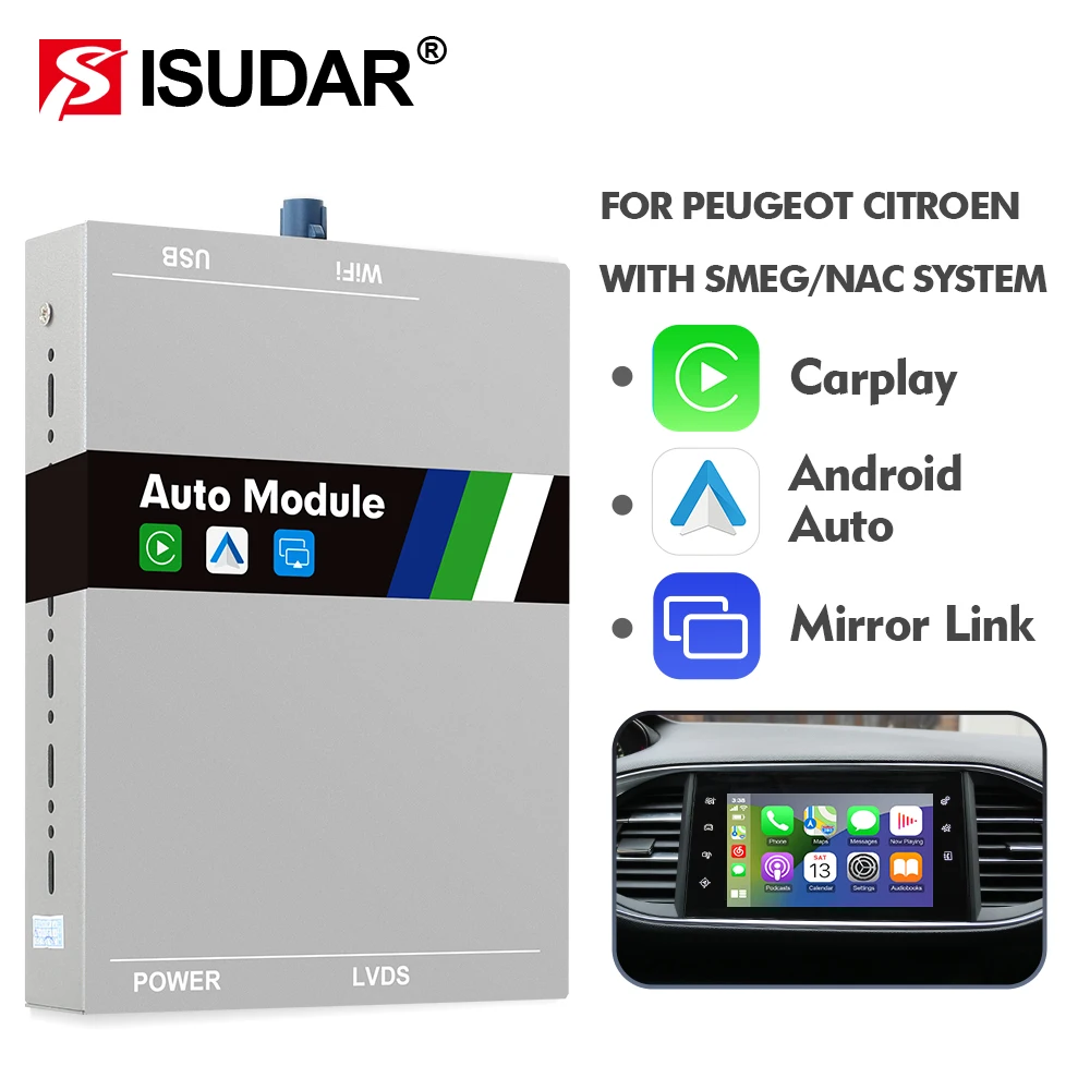 Isudar Wireless Carplay Per Citroen C4 Smeg Nac Picasso Ds4 Ds3 308 508 208 2008 Android Auto Module Box Mirror Link Navigation