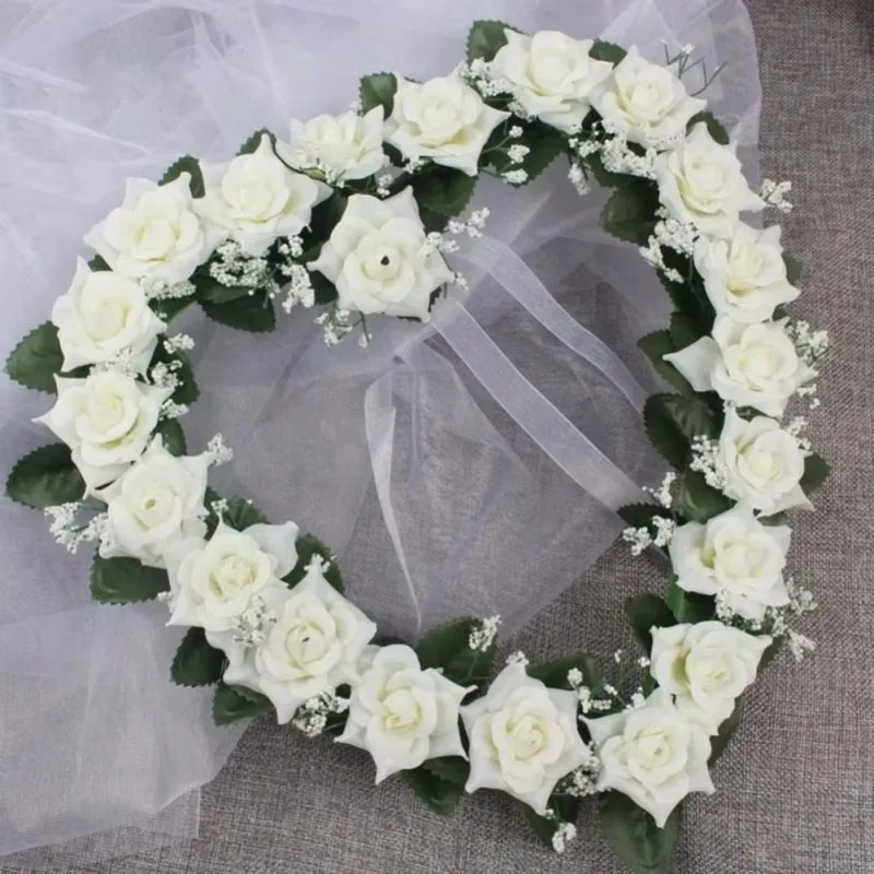 1 Pcs Heart-Shaped Rose Door Wall Hanging Wreaths Wedding Festival Decoration Road Lead Rose Flower Wreath Festival Supplies