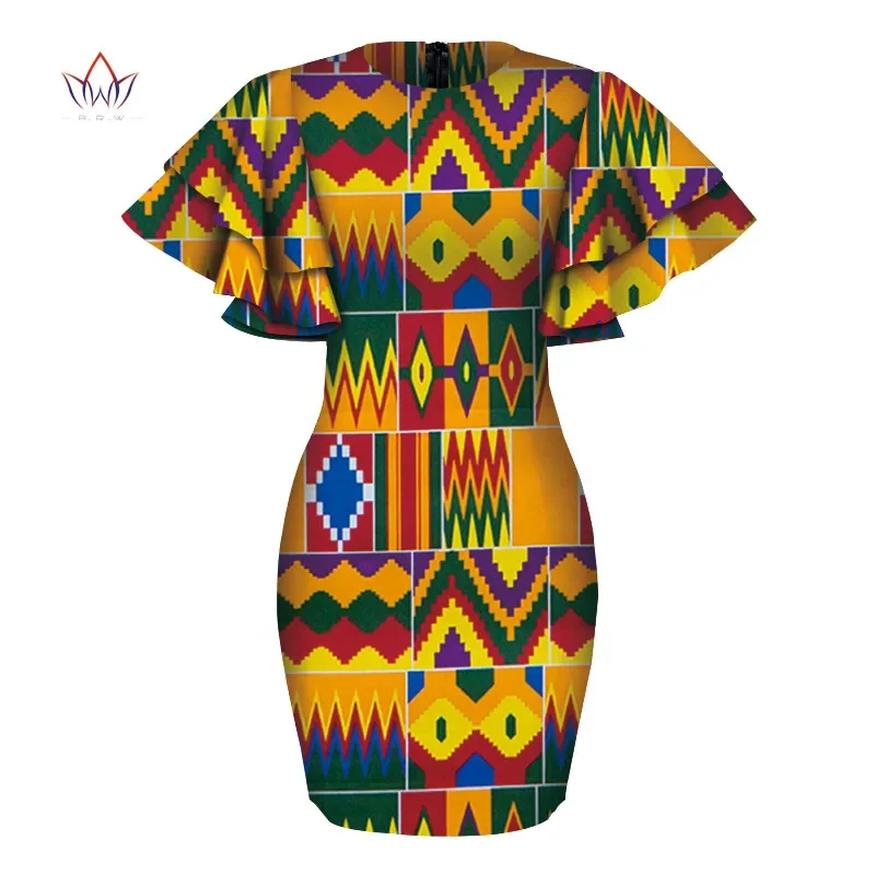 Flare Sleeve Dashiki African Dresses for Women Bazin Riche Ankara Print Mini Dresses Women African Clothing Customization WY6218