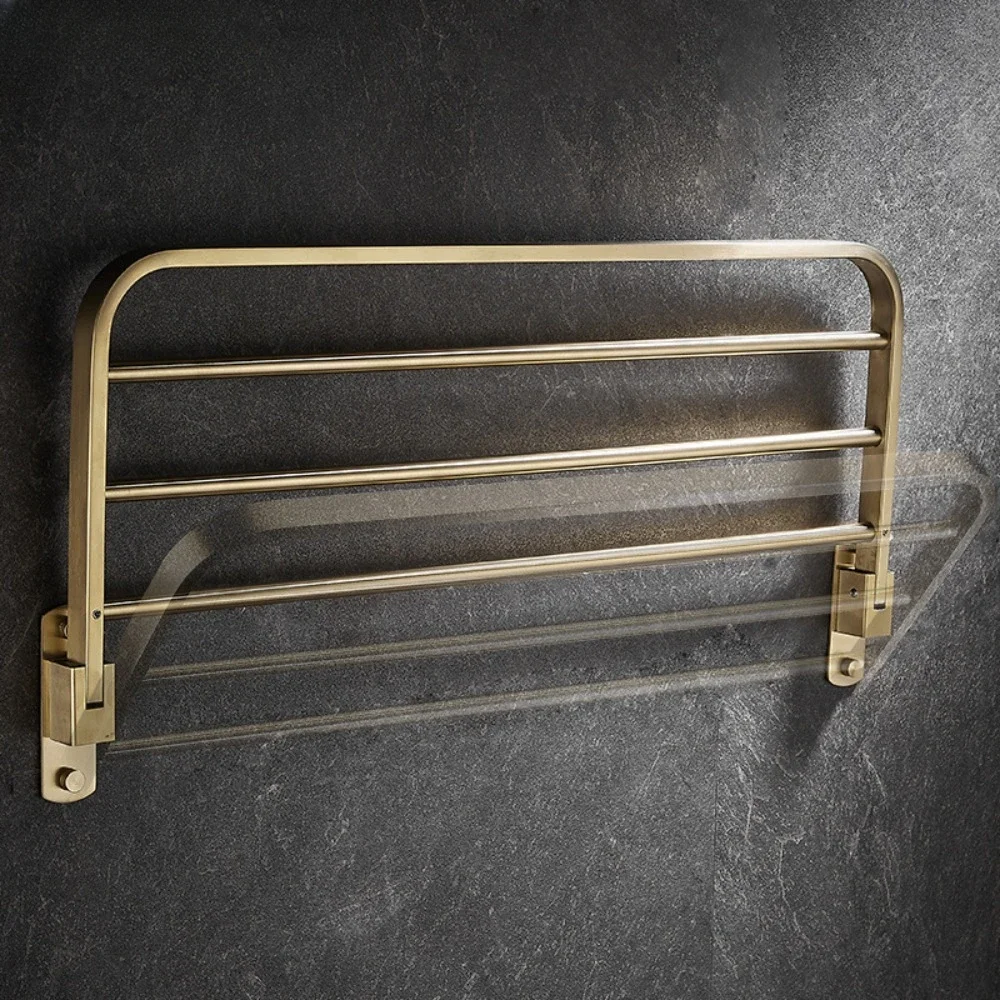 Bathroom Single Gold Folding Bath Towel Rack 304 Stainless Steel Bathroom Accessories Shower Shelf Wall Mounted Towel Rack