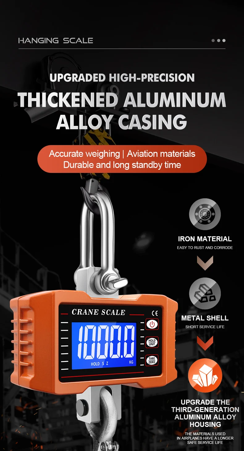 Description Picture 2 of itemDigital Hanging Scale 1500kg Weigher Tools 1000KG Heavy Duty Crane Scales LCD Steel Industrial Auto Lock Hook Weighing Blance