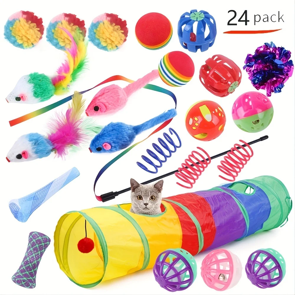 Toy Set With Tunnel, Balls, Mouse, Spring, And Hollow Ball-Perfect For Indoor Cats, Provides Hours Of Fun And Exercise