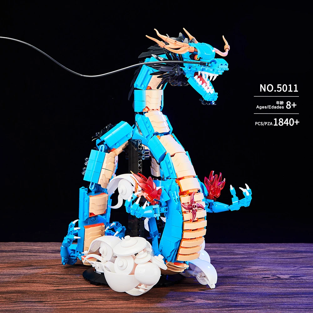 Marine Ladro King Giant Kaido Blue Dragon Form Building Block Con Staffa Giocattolo Per Bambini Adulti Modello Decorazione Regalo Di Capodanno
