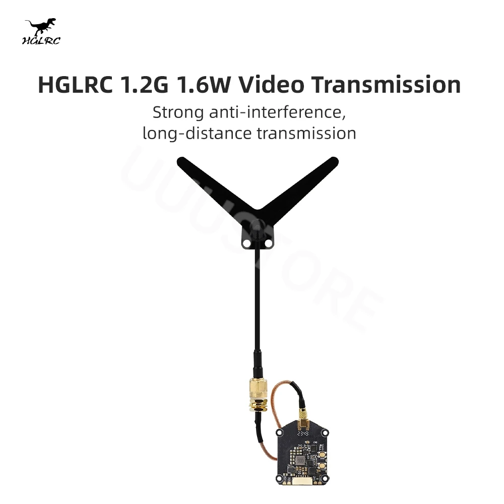 

HGLRC 1.2/1.3Ghz 1.6W 9CH PIT/10mW/200mW/1600mW High Power VTX Transmission Module with 1.2G Y-Shaped Antenna Set