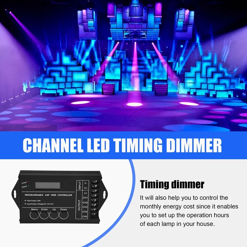 시간 프로그래밍 가능 RGB LED 컨트롤러, DC12V-24V 5 채널 LED 타이밍 조광기, TC420