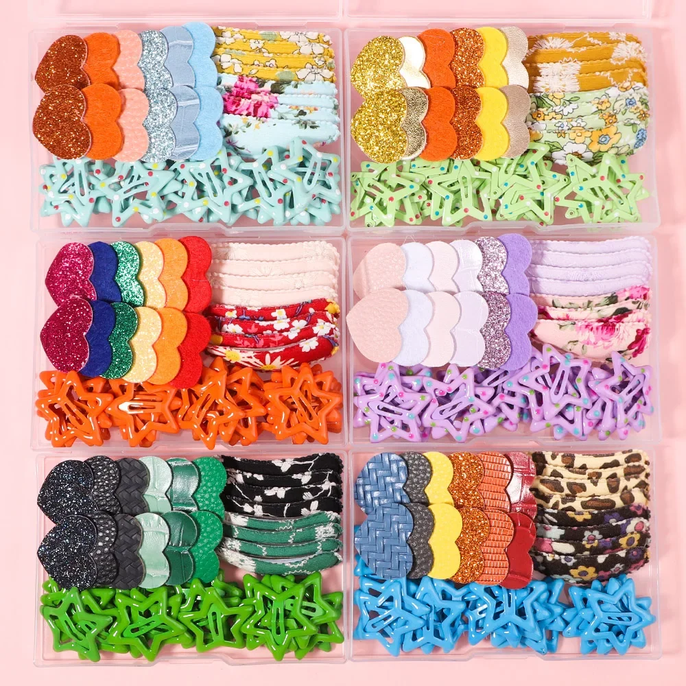 

A Box Colorful Heart Star Snap Hair Clips for Girls Catton Mix BB Hairpins Kids Headwear Hair Accessories Baby Christmas Gifts