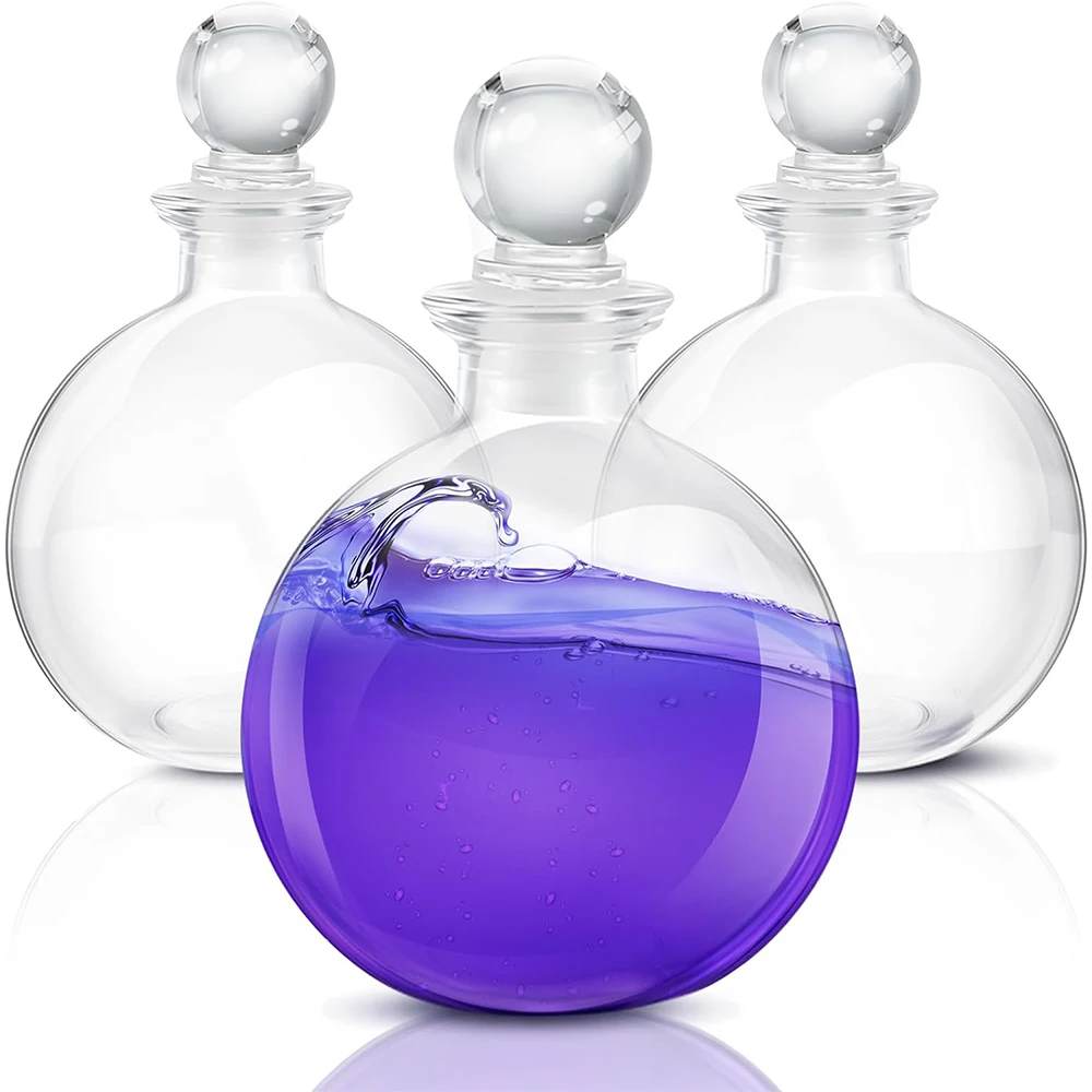 Spherical Potion Bottles Round Glass Bottles Clear Potion Jars Large Decorative Bottles Vases for Halloween Christmas Costume