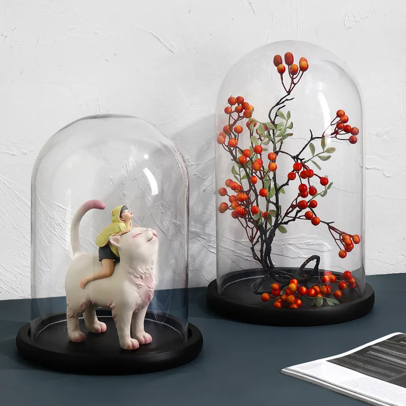 Diameter=25cm Height=25cm 30cm 35cm 40cm 45cm Big Size Glass Dome Deocration Black Base Cover Wedding Souvenir Birthday Gift 3