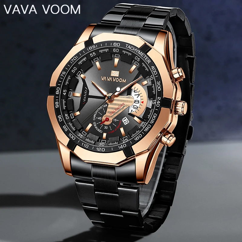 

VAVA VOOM Brand Watches Men Sport Stainless Steel Band Waterproof Casual Military Outdoor Luxury Quartz Watch Clock часы мужские