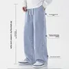New Men's Wide Leg Loose Spor Jeans Trendy Korean Sle Elastic Waist Straight Long Pants Casual Spring Autumn Jeans