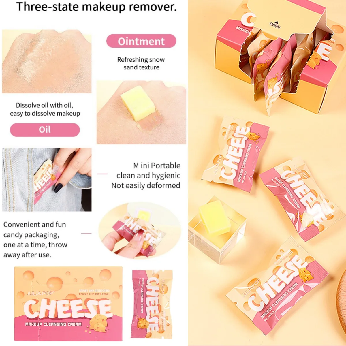 8PCS Makeup Remover Travel Pack Cheese Pack Clear Makeup Remover Mild Eye and Lip 3 In 1 Solid Makeup Remover Oil Portable Set 3