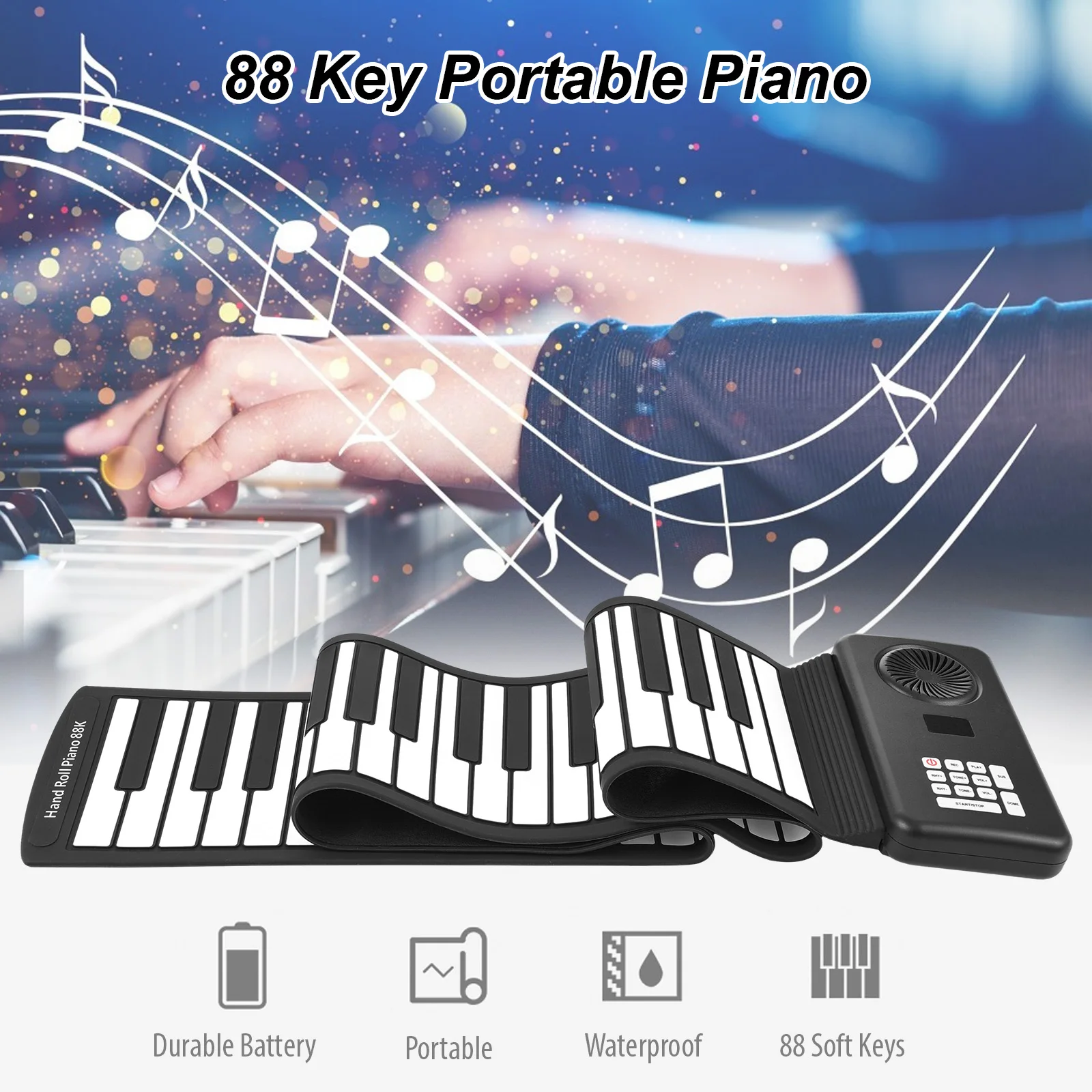 

88 Key Portable Piano Handroll Electronic Piano Environmental Silicone Foldable Piano Without Speaker for Travel Beginners