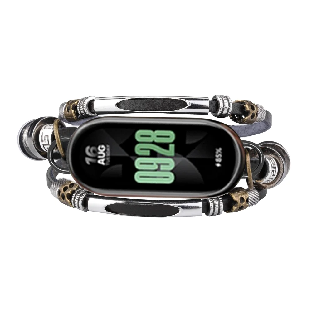 Fifata-pulseira de Couro para Xiaomi mi Banda Relógio Inteligente Liga Substituição para mi Banda 3 - Image 2