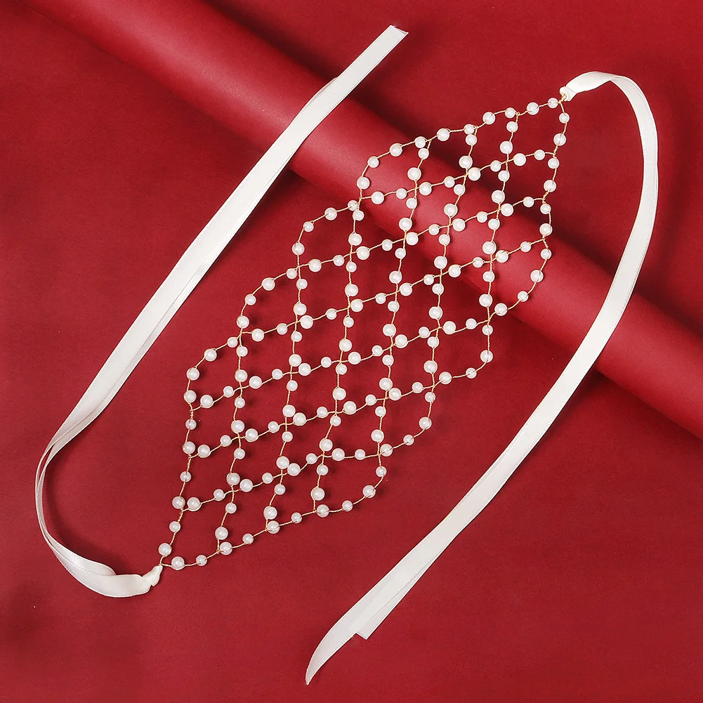 Fashion Pearl Hair Net Trendy Bride Wedding Hair Bands Sparkling Crystal Jewelry Crown Accessories For Women