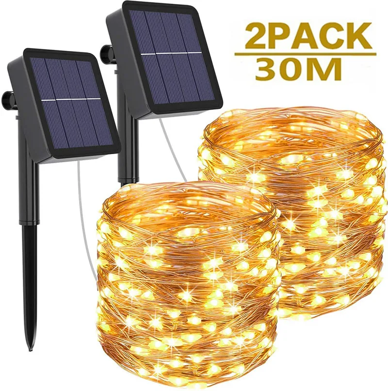 Outdoor Solar String Lights 1/2 Pack Waterproof Solar Powered Fairy Lights 8 Modes Solar Copper Wire Fairy Lights for Xmas Patio solar automatic drip irrigation kit automatic watering irrigation system 7 timing modes 30 watering modes 98 42ft for garden beds patio lawn plants