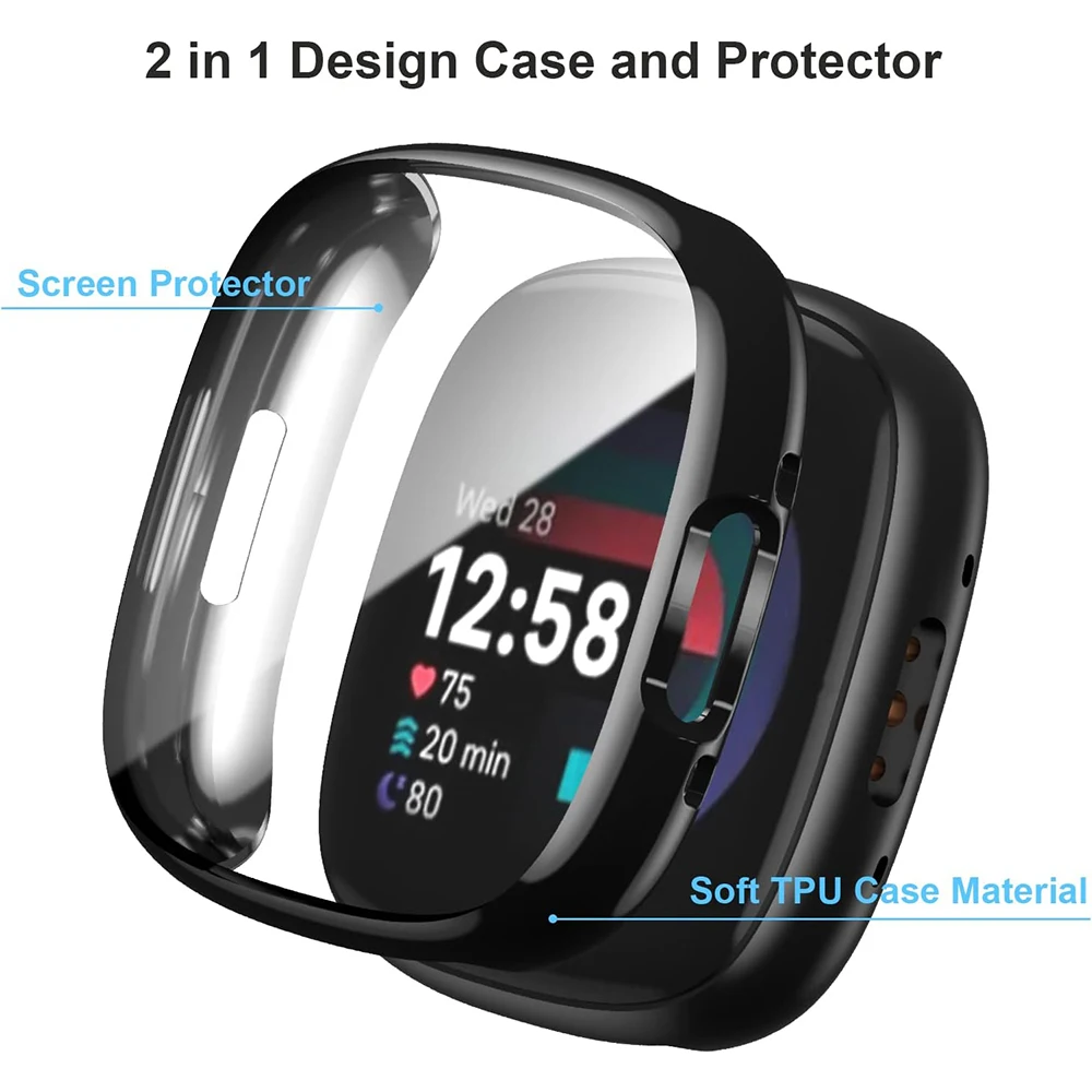 Screen Protector For Fitbit Versa 4/Sense 2 Case, Full Soft TPU Plated Bumper Protective Cover for Fitbit Sense 2/Fitbit Versa 4