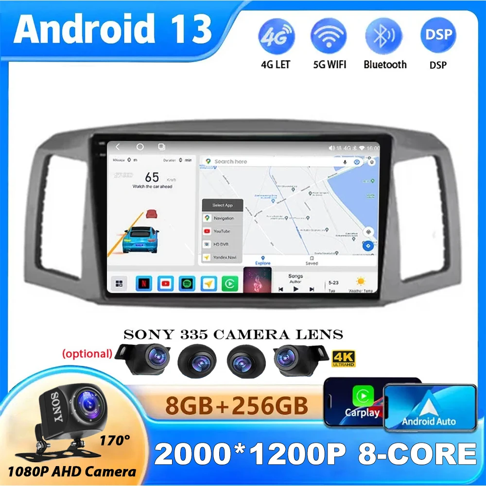 

Android 13 Auto Carplay For JEEP Grand Cherokee 2004-2007 Car Radio Multimedia Video Player GPS Navigation Stereo DSP BT WIFI+4