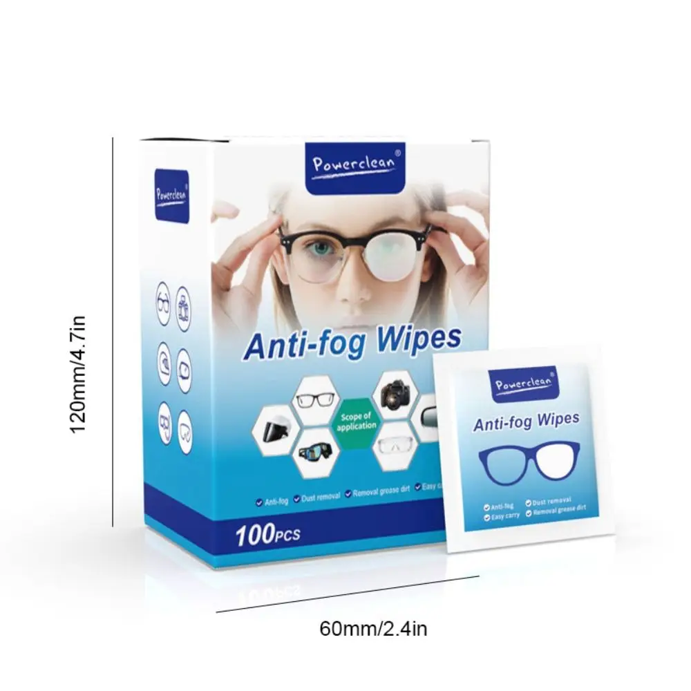 100Pcs/Box Glasses Cleaner Wet Wipe Anti-Fog Lens Wipes Misting Cleaning Lens Sunglasses Phone Screen Dust Remover Wipe Tool