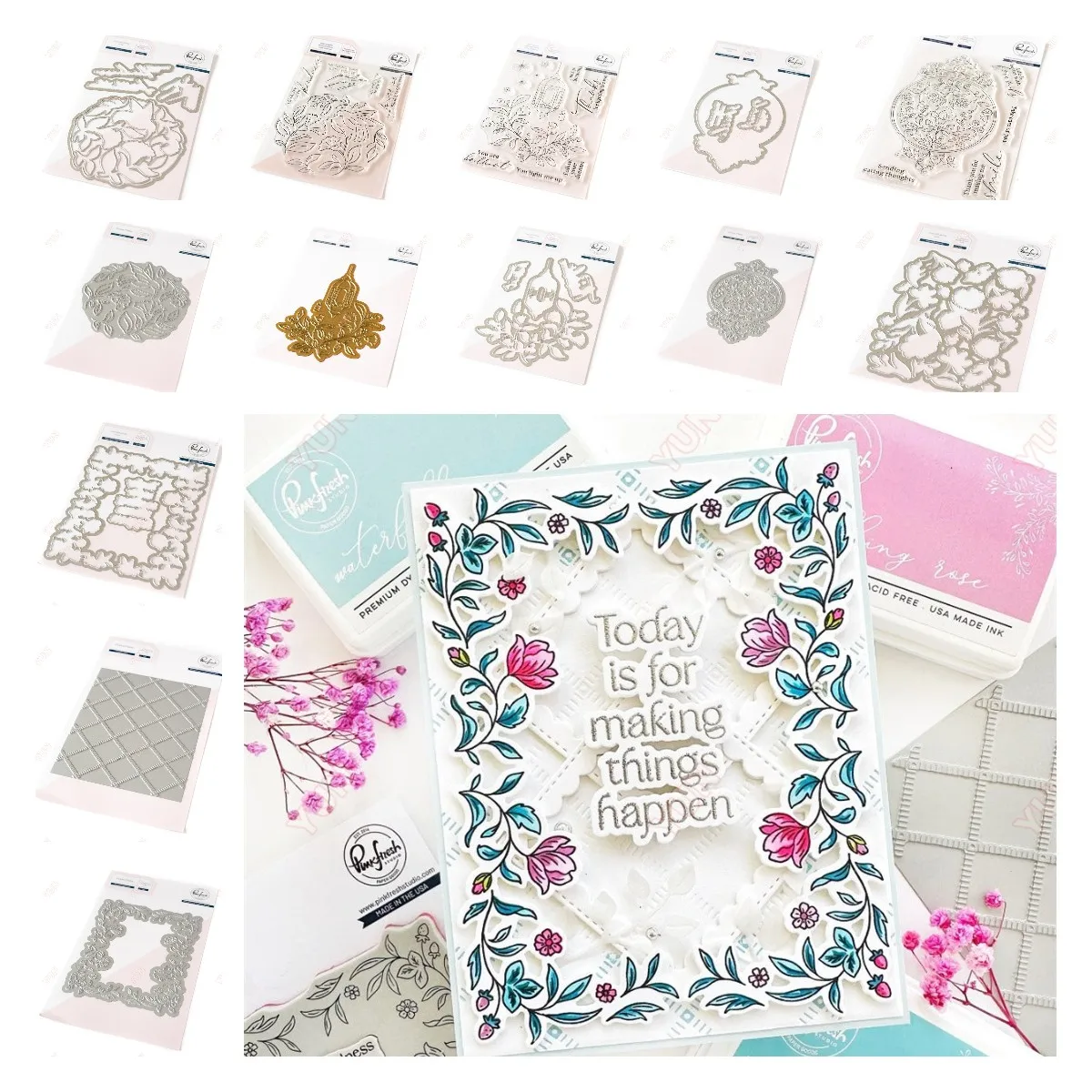 

Garden Cherry Blossoms Lantern Botanicals Geometric Tile Stencil Metal Cutting Dies Stamps Stencil Scrapbook Diary Decoration