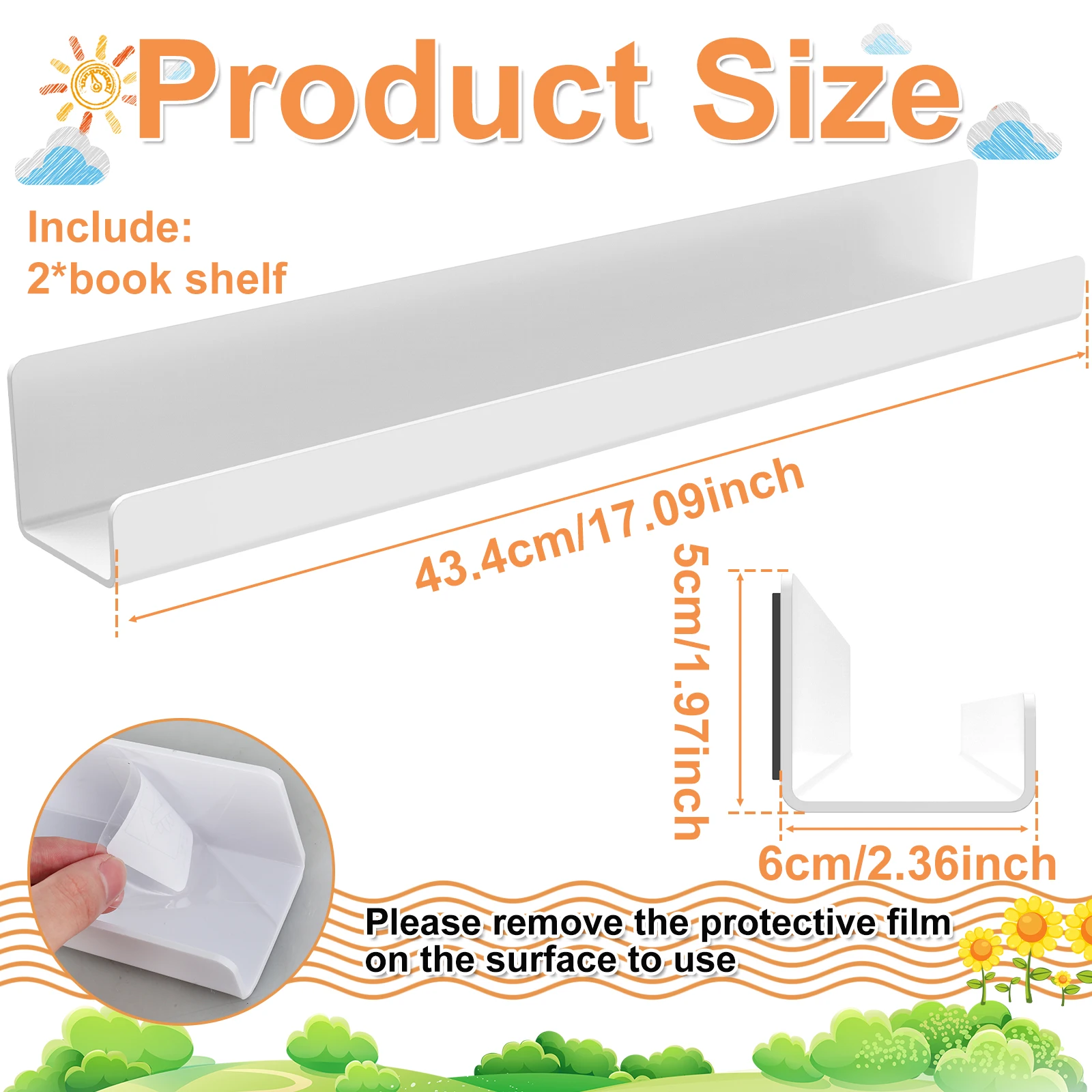 2 Pcs Magnetic Book Shelf for Whiteboard - 17 Inch, Reusable Metal Magnetic Bookshelf, Holds 8.8 Lbs, Magnetic Book Displays