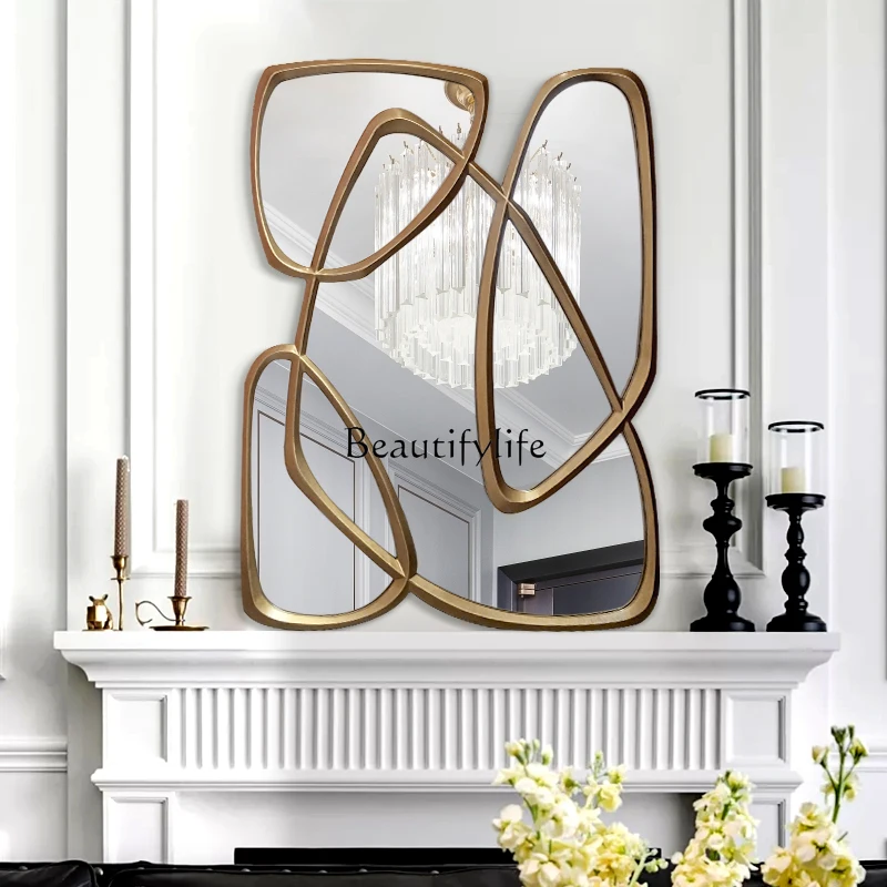 European and American antique gold entrance living room decorative mirror bedroom dressing mirror - Image 3
