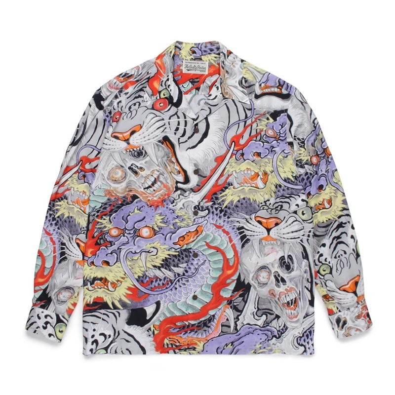 

New Fasion New WACKO MARIA Dragon Skull Hawaiian Long Sleeve Shirt Men Women High Quality Summer Style Shirts Mon Compte