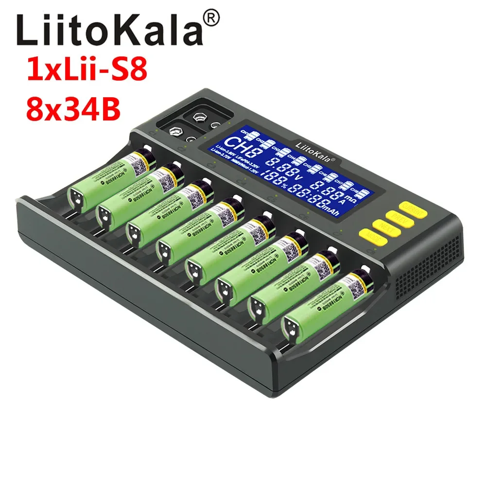 

Зарядное устройство LiitoKala Lii-S8 18650 26650 21700 9V LCD + 18650 3400mAh NCR18650B + 18650 3000mah HG2