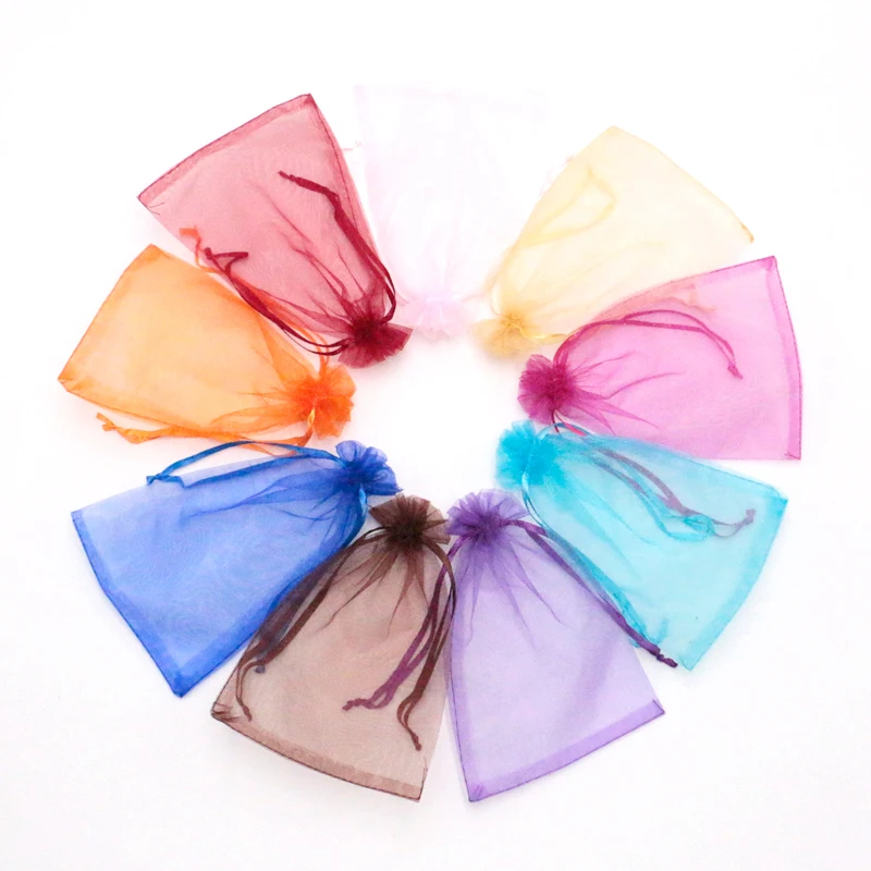 Wholesale 100Pcs/Lot Champagne Organza Bags 11x16cm Small Drawstring Gift Bag Wedding Boutique Jewelry Packaging Bags Pouches