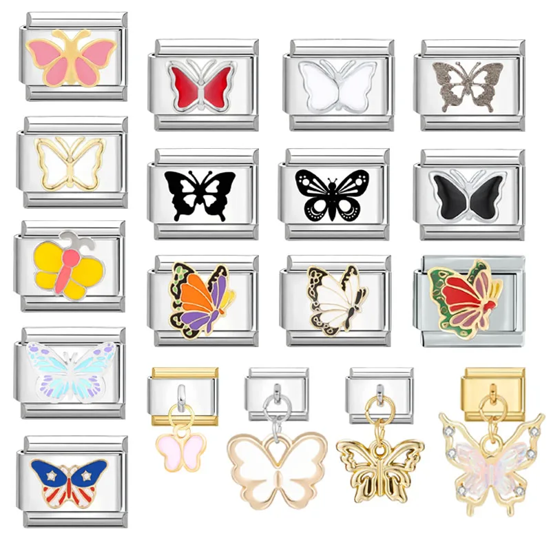 

Креативные подвесные звенья серии "Бабочка", подходят для браслетов 9 мм, изготовление ювелирных изделий из нержавеющей стали «сделай сам»