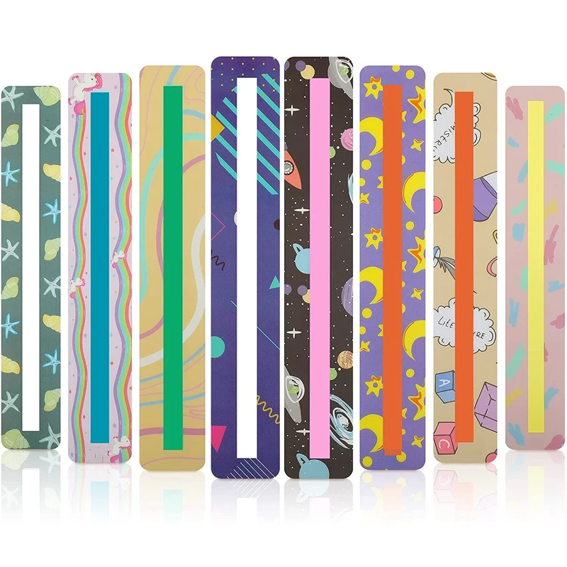 16 Pieces Guided Reading Strips Sentence for Kids Overcoming Dyslexia Colored Highlighter Bookmarks (Cute Style) |
