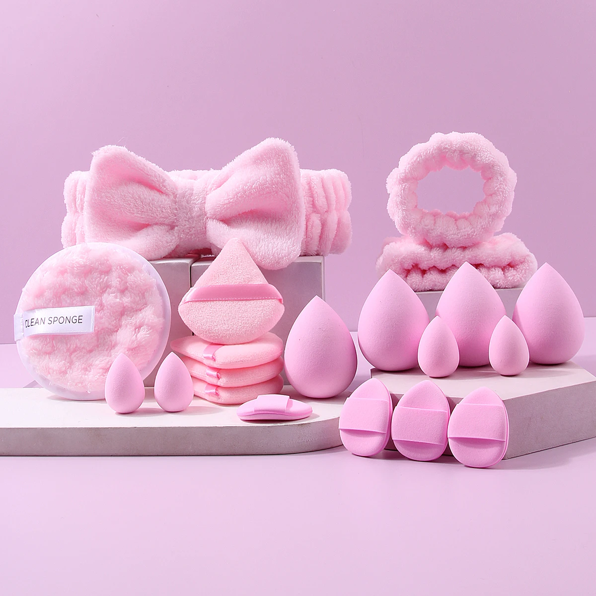 20PCS Professional facial cleansing and makeup tool set including sponge powder puff set,hair band,wrist band and face wash puff