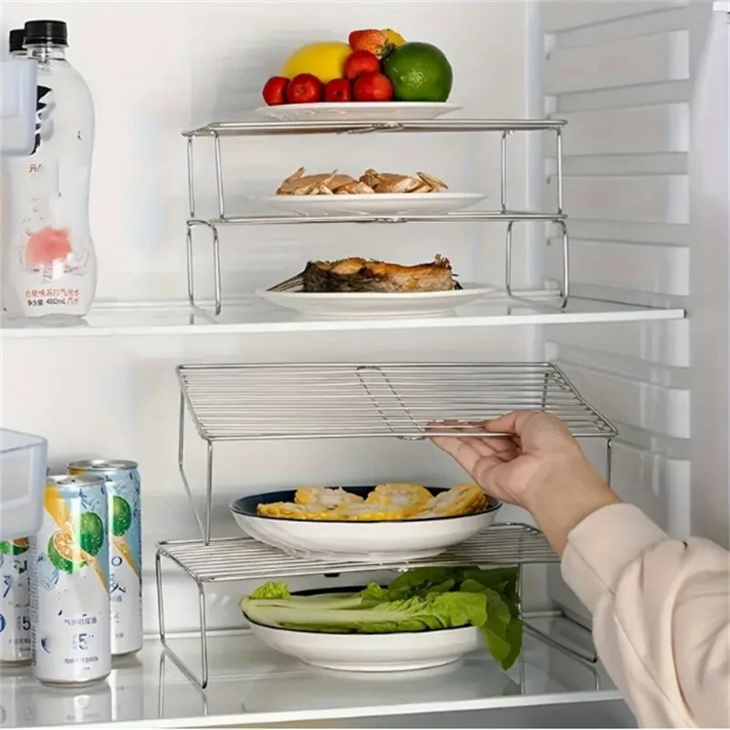 Kitchen Shelf Multifunctional Stackable Rack Space Saving Home Cabinets Tableware Refrigerator Food Plate Bowl Organizer Rack 3