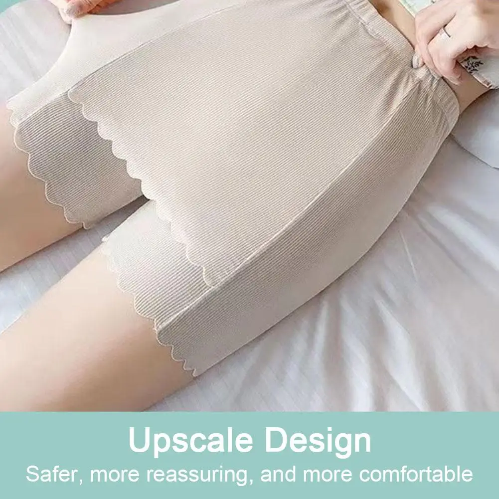Double Layer Ice Silk Safety Pants Summer Women Invisible Under Skirt Shorts Front Crotch Anti-Chafing Underwear Shorts 2 Size safety shorts safety pants