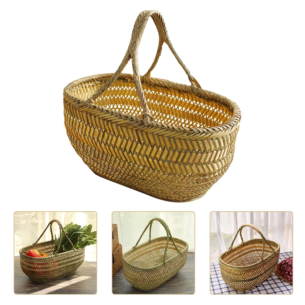 Vegetables Basket Hand Shopping Storage Baskets Garden Hod Fruit Open Bamboo Weaving 5