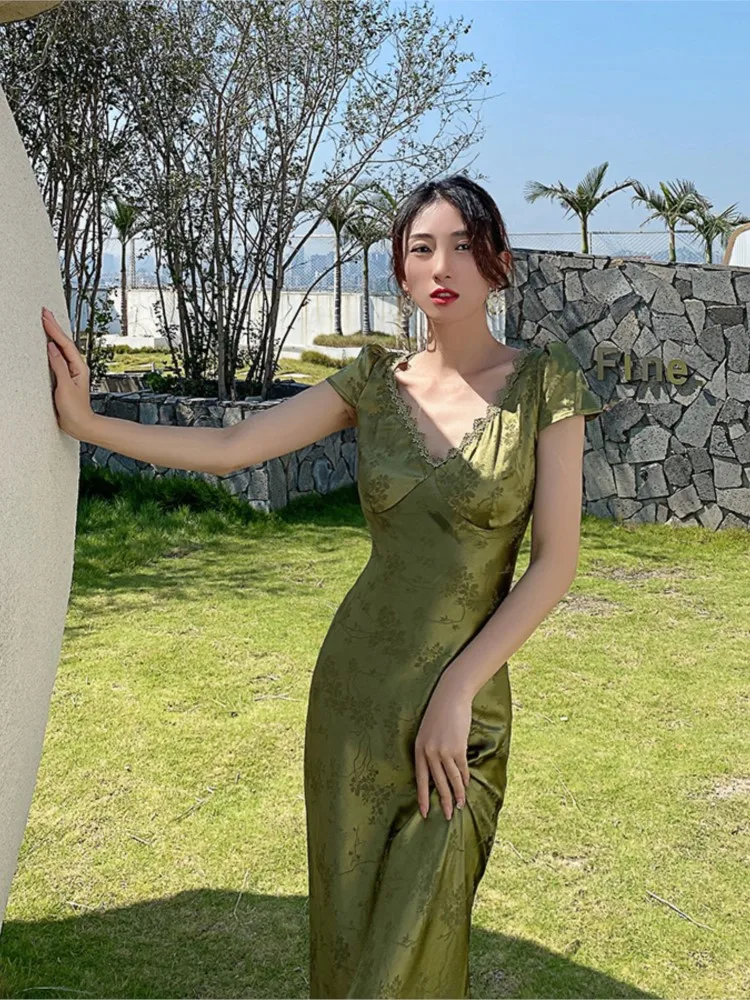 Vintage Green Satin Dress Reclaimed Vintage Satin Slip Midi Dress
