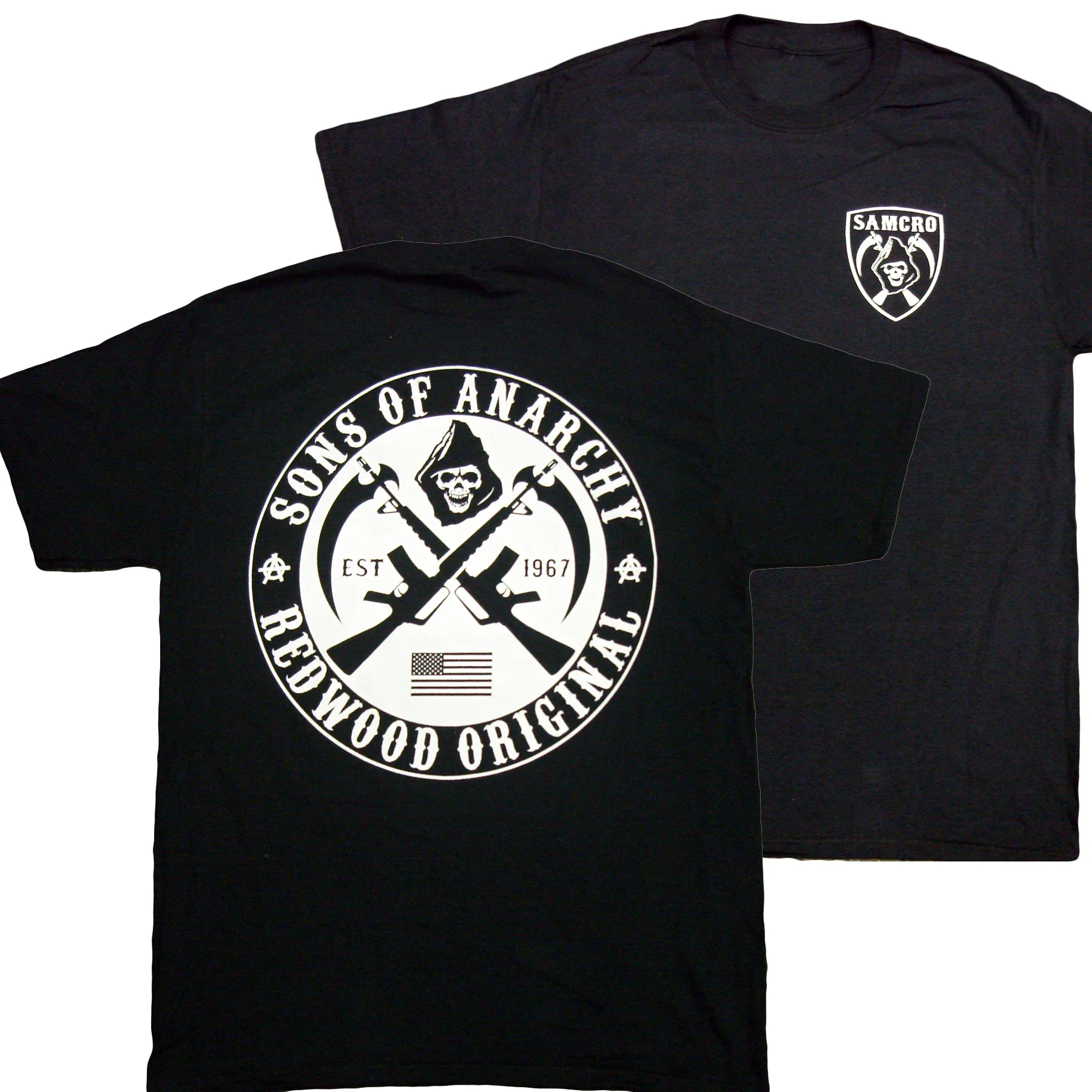 

Vintage TV Show SOA Grim Reaper Crossed Sickle Gun T-Shirt 100% Cotton O-Neck Summer Short Sleeve Casual Mens T-shirt Size S-3XL