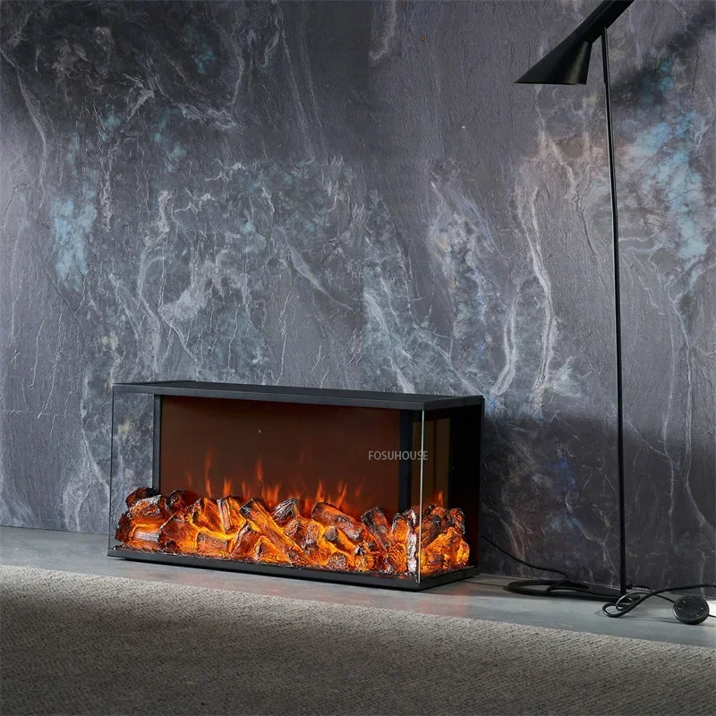 Three-sided Fire-viewing Fireplace Core Simulation Flame Decorative Fireplace Embedded Home living room TV stand background wall