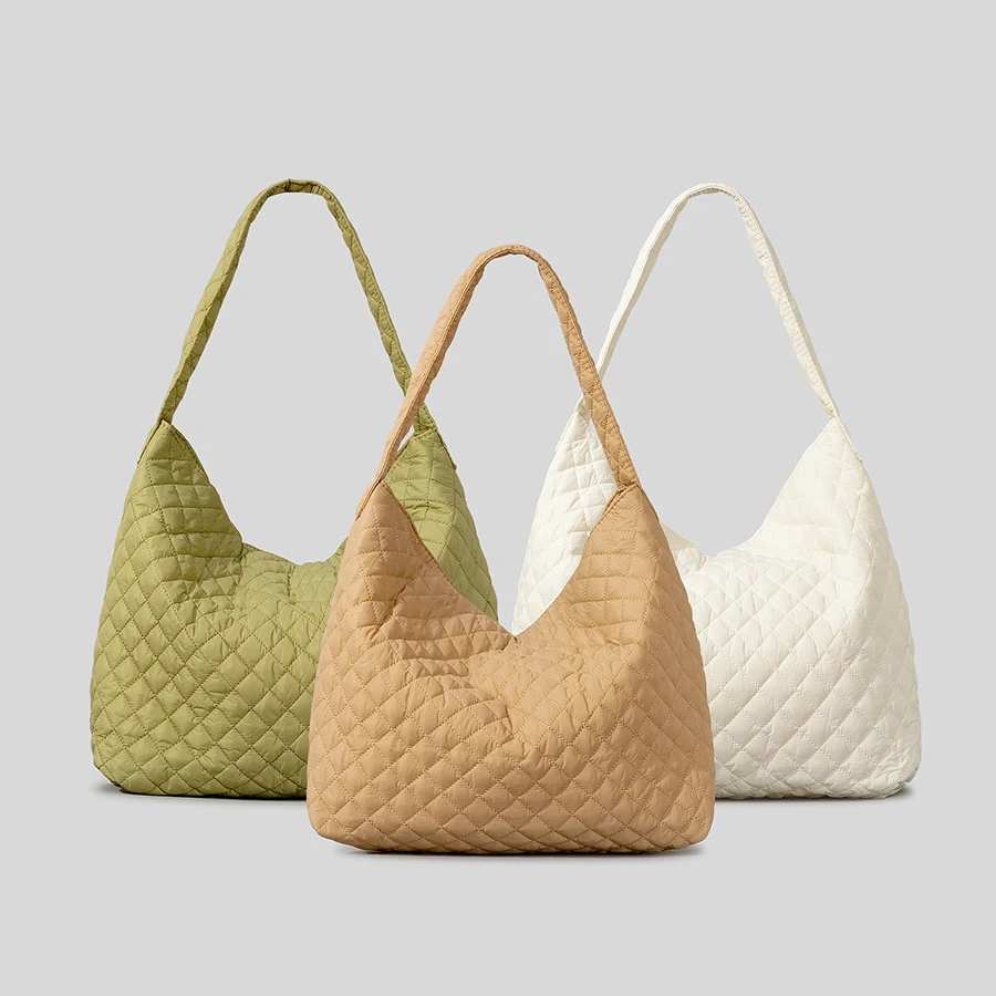 

Casual Lingge Quilted Women Shoulder Bags Nylon Down Cotton Lady Handbag Lightweight Large Capacity Tote Bag Winter Puffer Purse